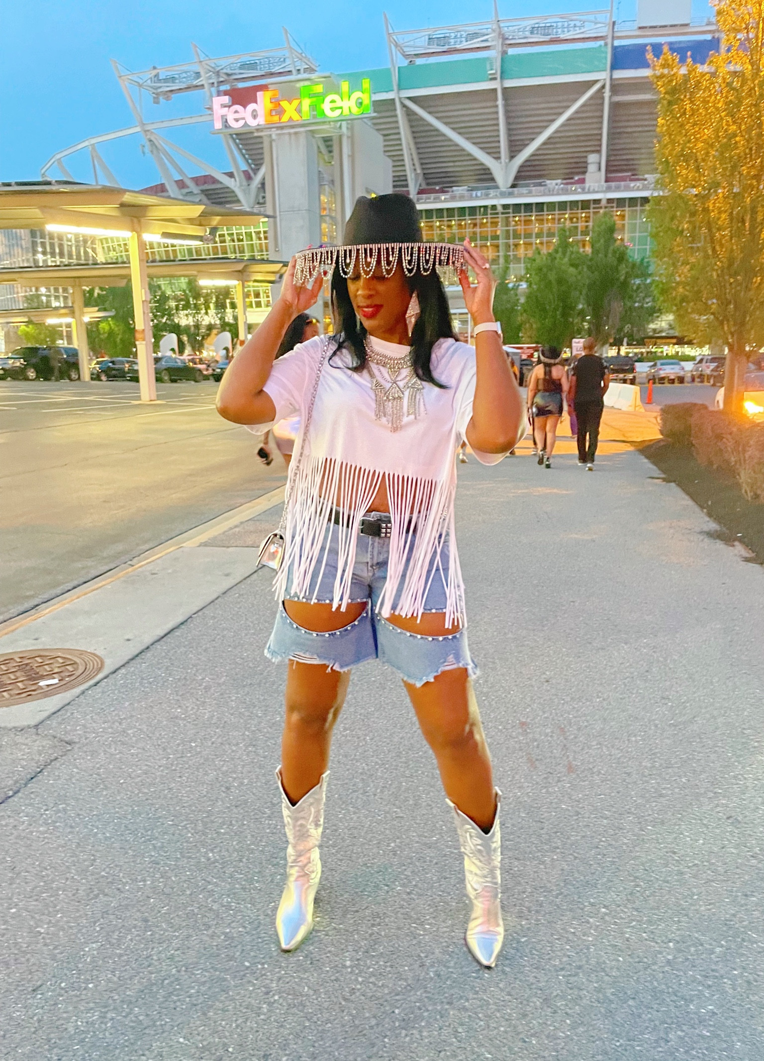 Heading to Beyoncé’s Renaissance Tour? Steal my outfit from head to toe. 
Wearing Size 10 pants. Necklace and bag are from Aldo but out of stock. I’ve linked to other options. 

#LTKsalealert #LTKparties #LTKunder100