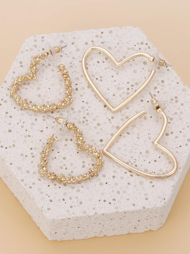 2pairs Heart Design Hoop Earrings | SHEIN