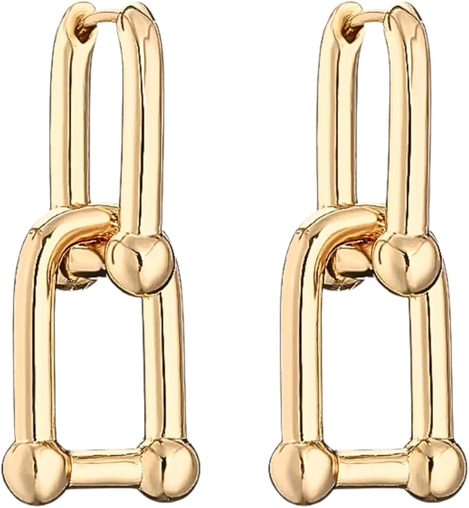 QueenBee Small 14K Gold & 925 Sterling Silver Paperclip Zirconia Hoop Earrings – Dainty Convert... | Amazon (US)