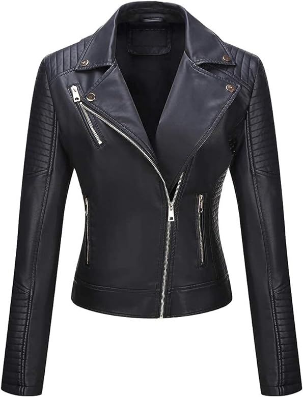 Giolshon Faux Leather Short Jacket Women Fall and Winter Fashion Motorcycle Biker Casual Slim Bomber | Amazon (US)