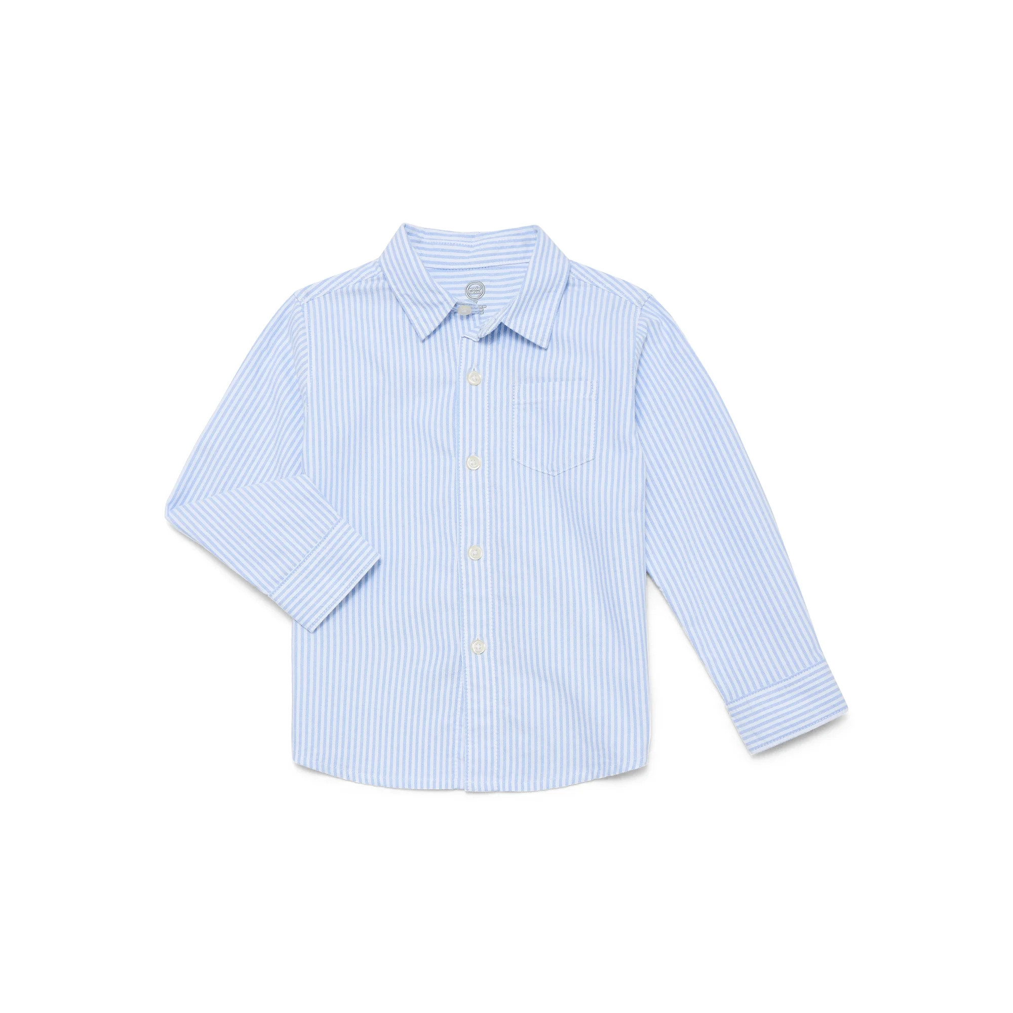 Wonder Nation Toddler Boys' Striped Button Up Cotton Shirt with Long Sleeves, Sizes 12M-5T | Walmart (US)