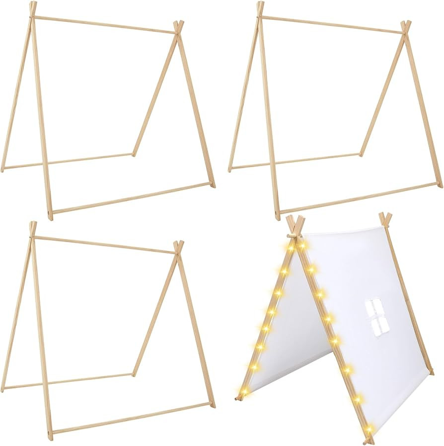 Windyun 4 Sets Wooden Tent Frames A Frame Teepee Wood Tent Frames for Kids Indoor Outdoor Party S... | Amazon (US)