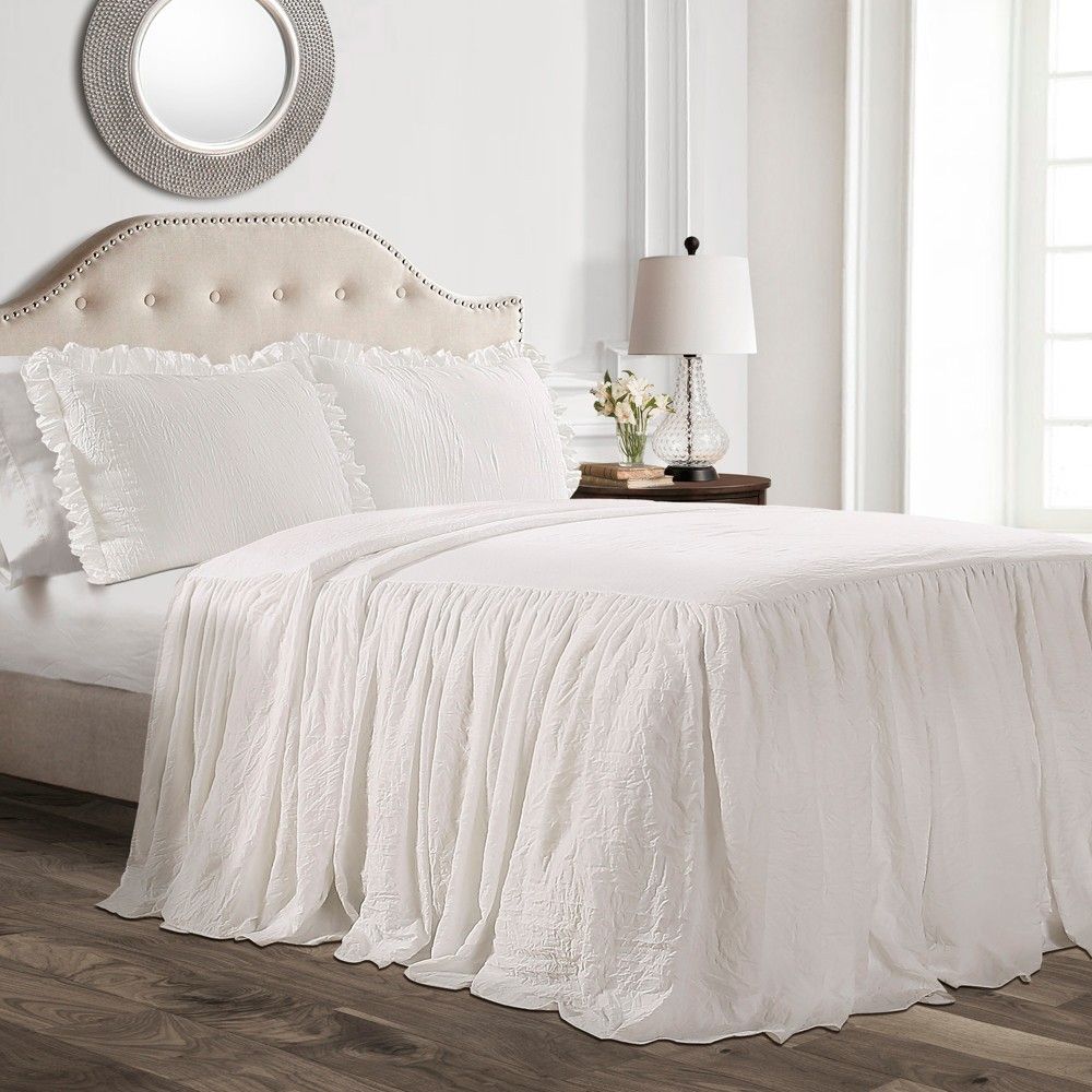 3pc King Ruffle Skirt Bedspread White - Lush Decor, Adult Unisex | Target