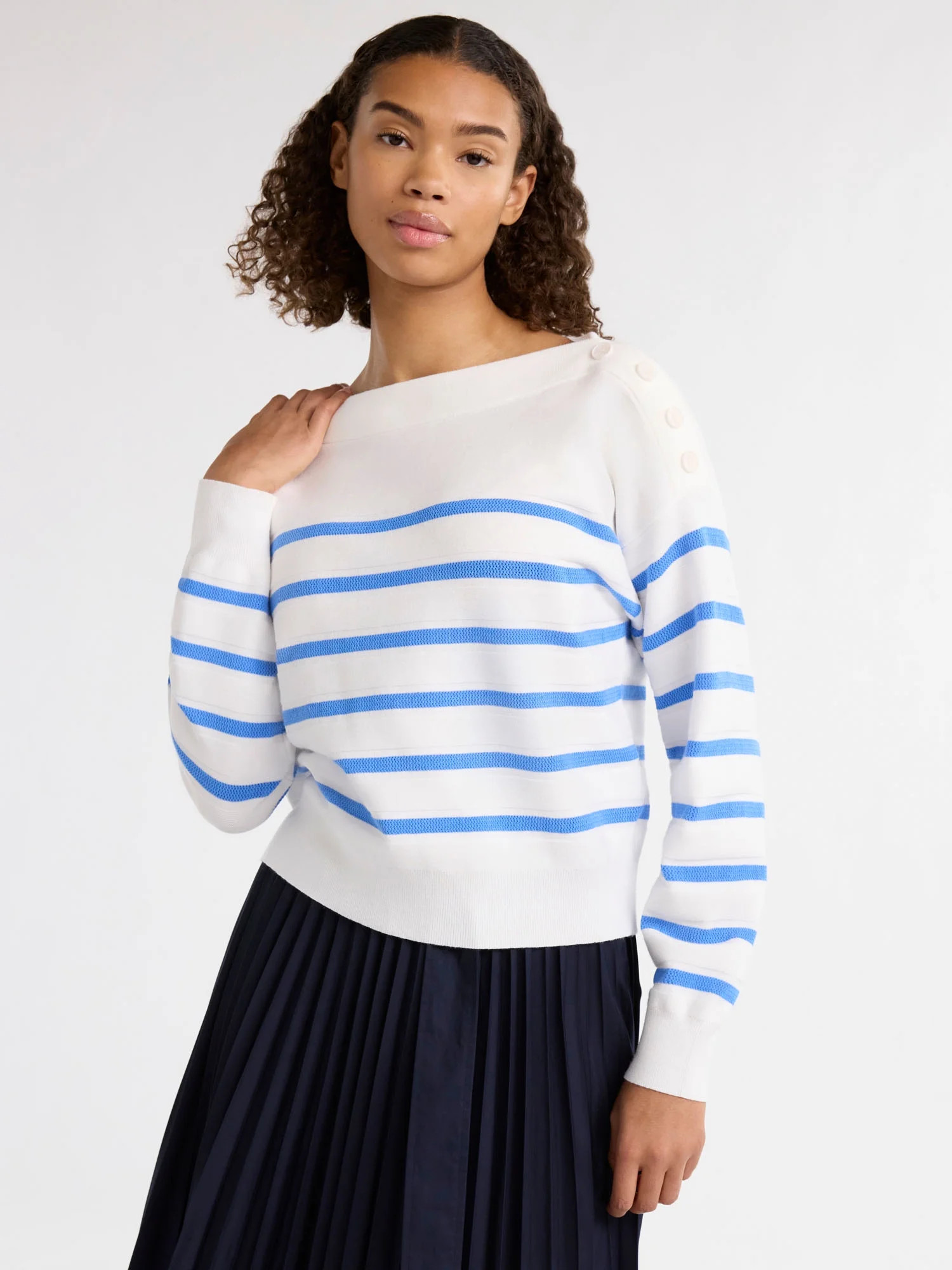 Free Assembly Women’s Button Shoulder Sweater with Long Sleeves, Lightweight, Sizes XS-XXL - Wa... | Walmart (US)