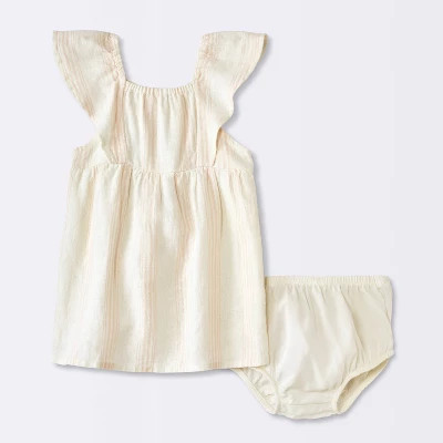 Baby Girls' Striped Flutter Dress - Cloud Island™ Pink 6-9M | Target