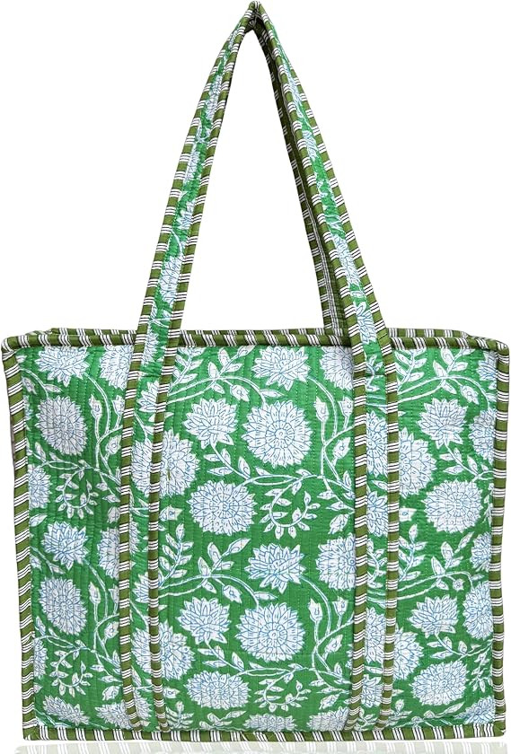 100% Cotton Quilted Tote Bag For Women, 18x16 Large Beach Bag With Zipper | Amazon (US)