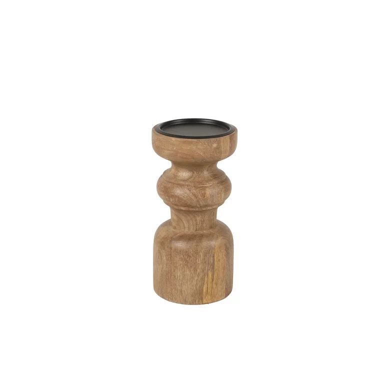 Natural Wood And Black Metal Pillar Candle Holder, 8 in, by Holiday Time | Walmart (US)