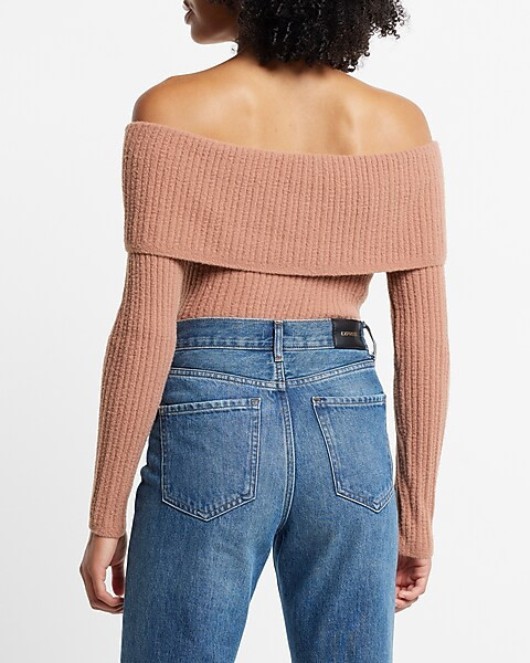 Cozy Ribbed Off The Shoulder Overlay Sweater | Express