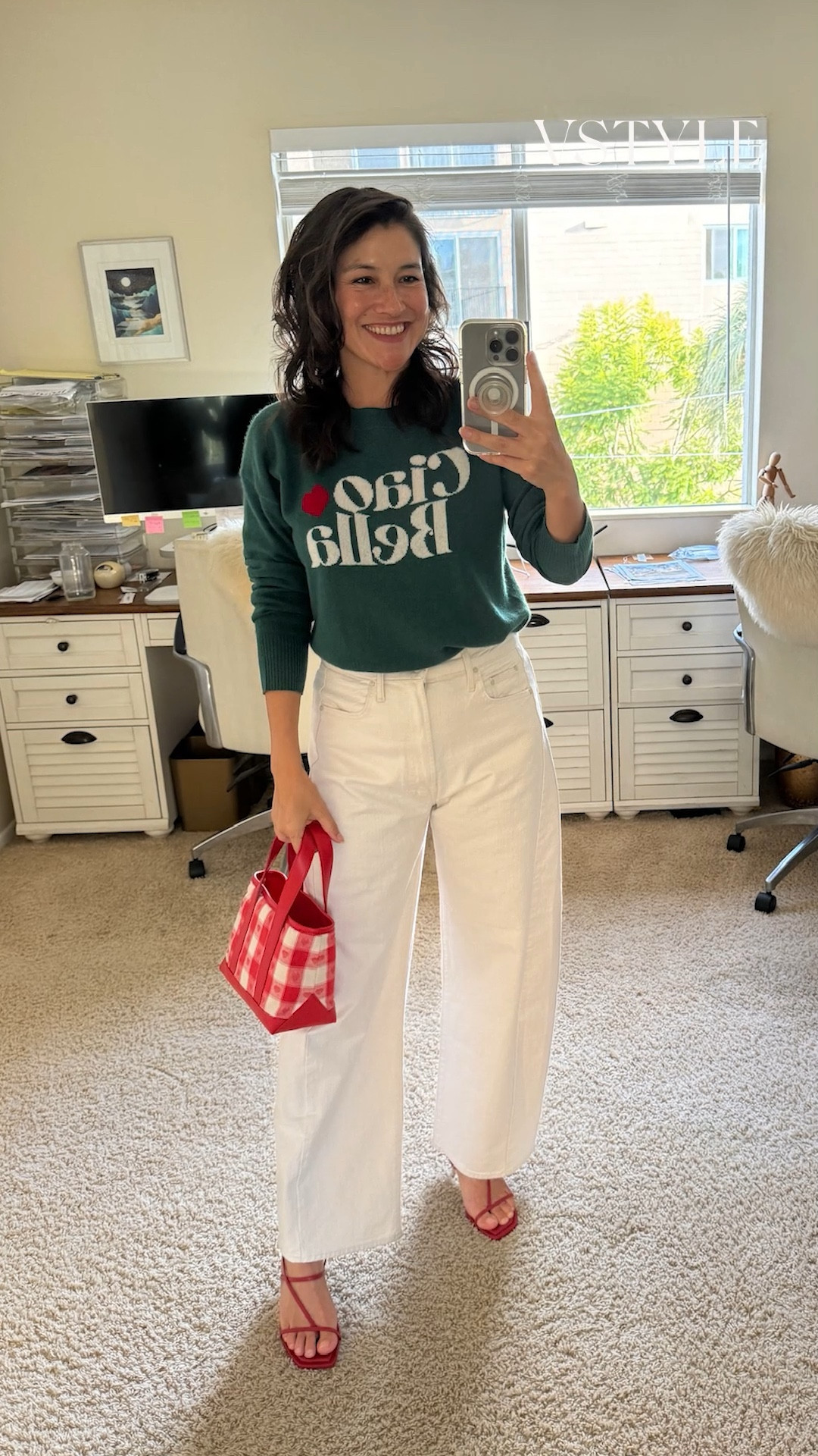 Fall Outfit: Bloomingdale’s cashmere sweater paired with off white jeans. Added a red bag and shoe to bring out the pop of red in the sweater. @bloomingdale’s #Bloomingdale’s #ad

#LTKSeasonal #LTKStyleTip #LTKSaleAlert