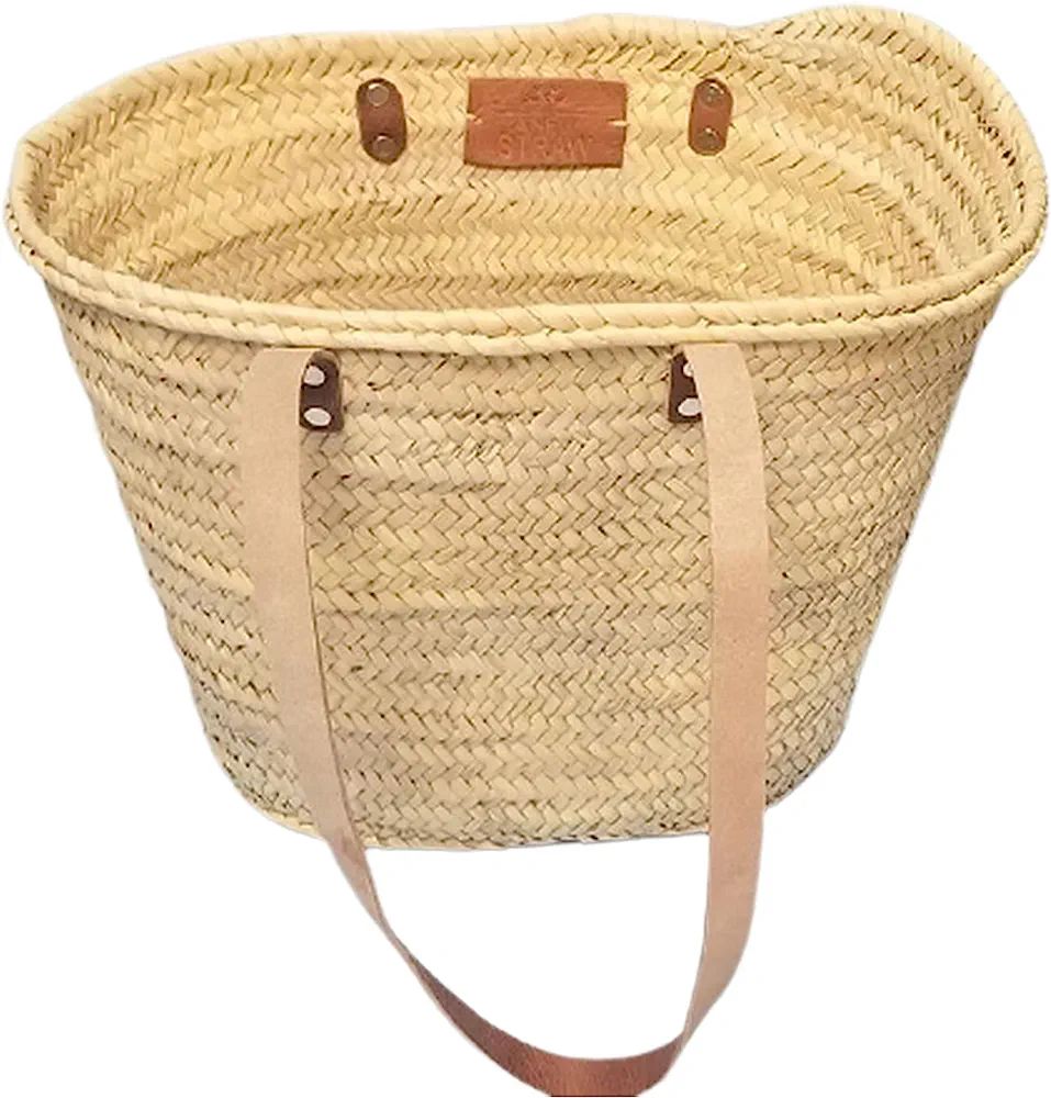Anew Straw French Basket Bags for Shopping and More (Flat Leather) | Amazon (US)