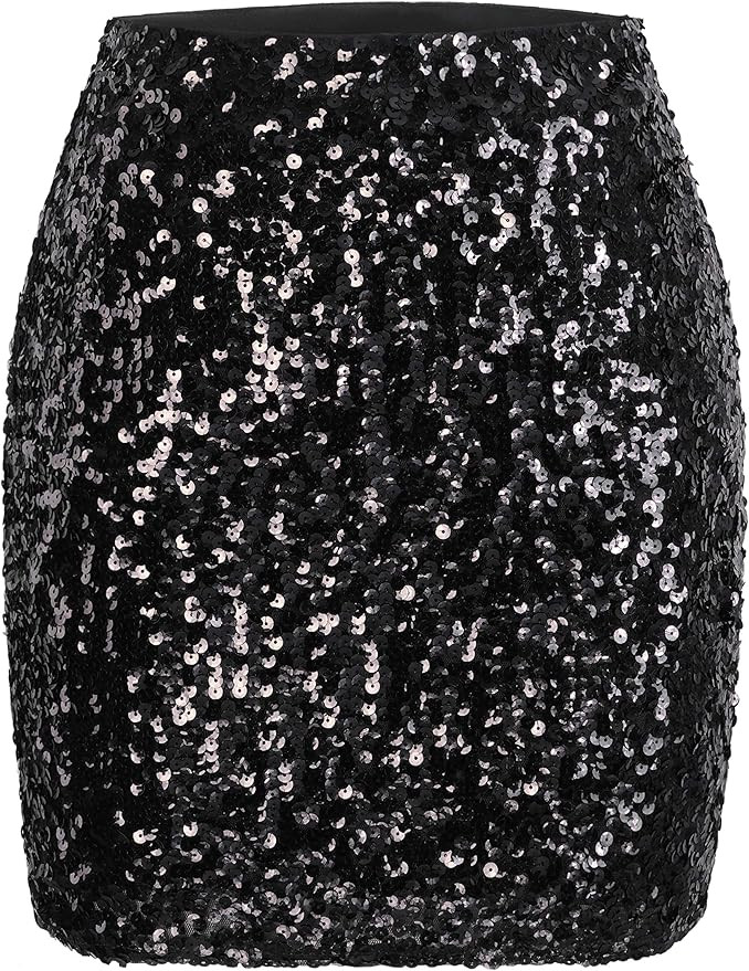 MANER Women's Sequin Skirt Sparkle Stretchy Bodycon Mini Skirts Night Out Party | Amazon (US)