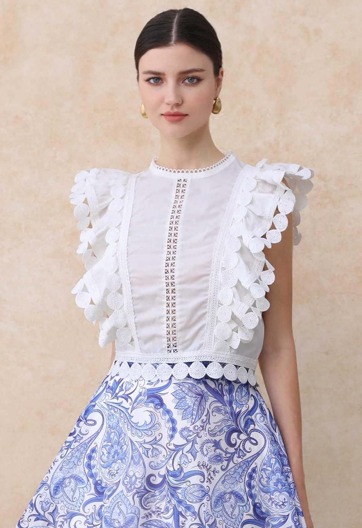 Crochet Trim Sleeveless Cotton Top in White | Chicwish