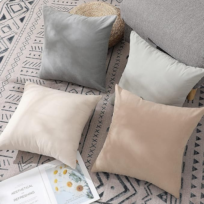 WEMEON Neutral Pillow Covers 18x18in Set of 4,Solid Color Pillows Soft Decorative Square Couch Pi... | Amazon (US)