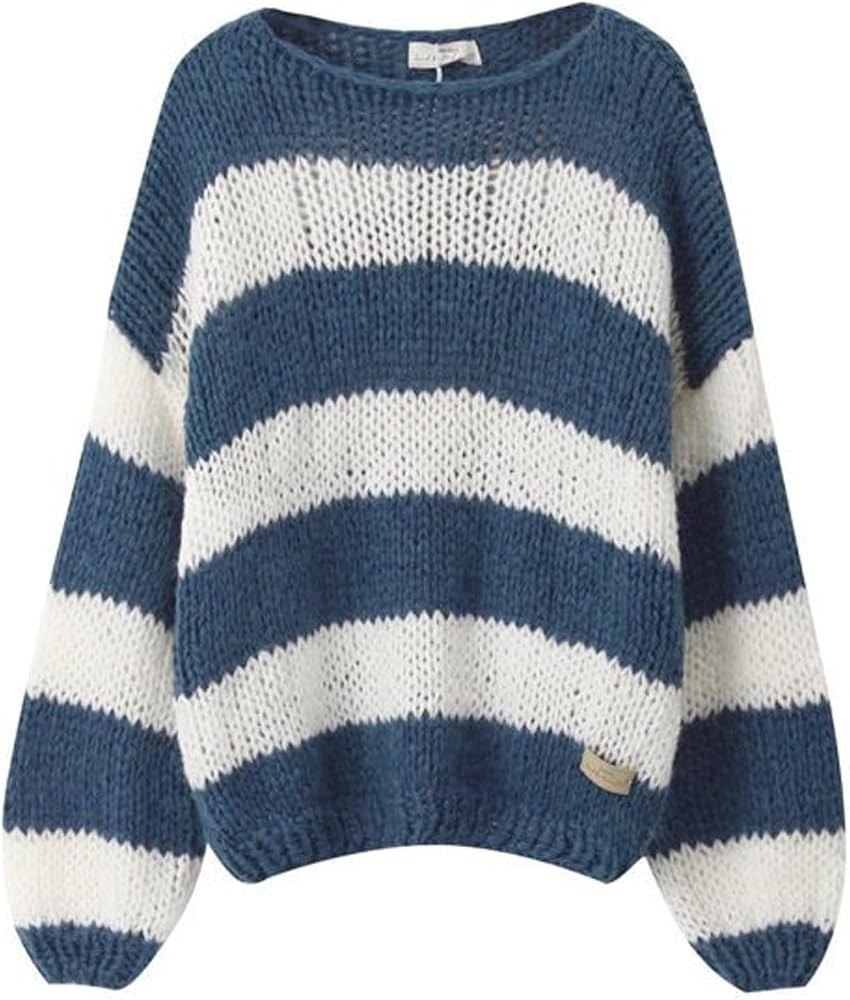 Women Vintage Striped Sweater Y2K Color Block Oversize Pullover Sweater Knitted Long Sleeve Sweat... | Amazon (US)