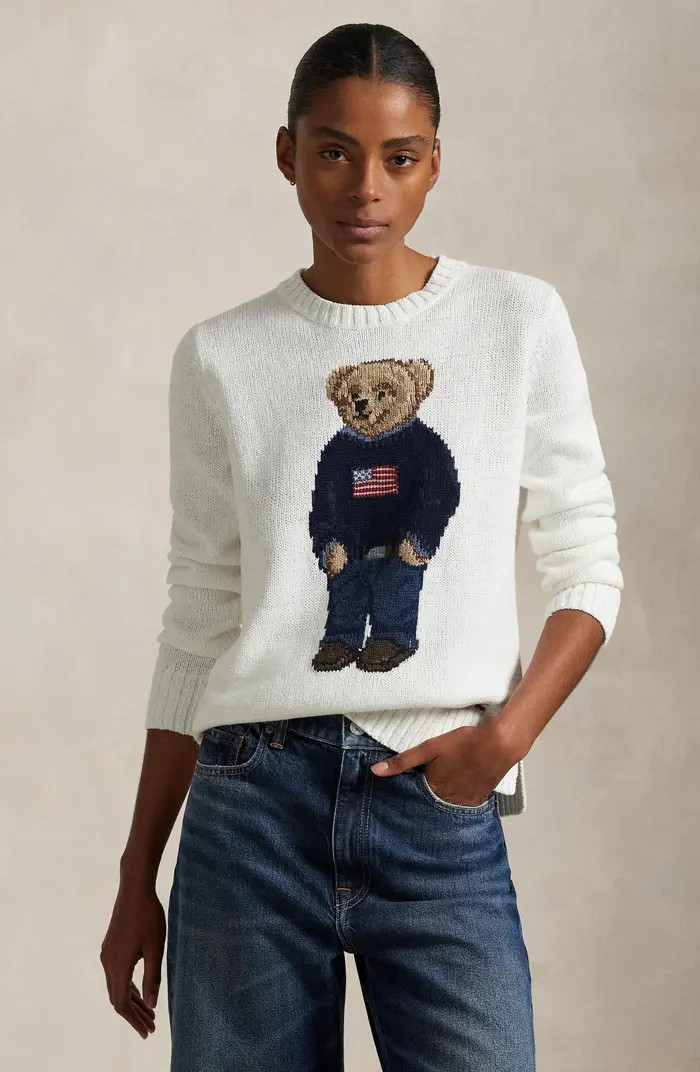Polo Bear Embroidered Linen & Cotton Crewneck Sweater | Nordstrom