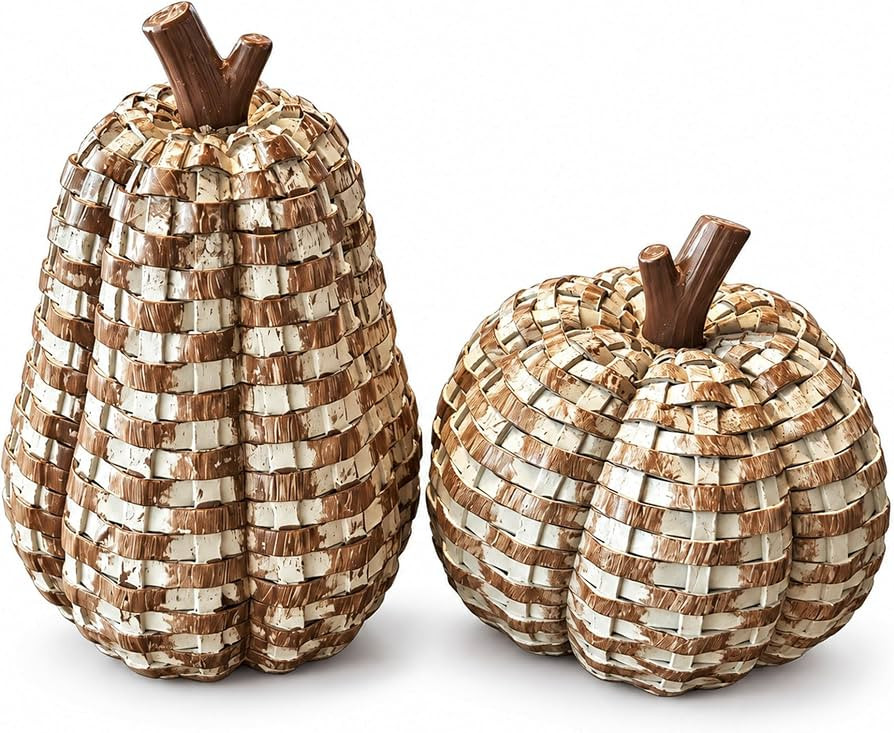 winemana 2 Pack Fall Pumpkin Decor, Woven Resin Pumpkins for Indoor Home | Amazon (US)