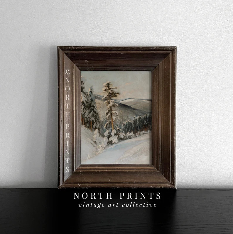 Rustic Winter Painting | Vintage Forest Landscape Art Print | Digital Downloadable PRINTABLE | 85... | Etsy (US)