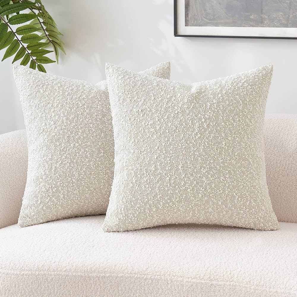 MIULEE Set of 2 Decorative Throw Pillow Covers 20 x 20 Inch Ivory White Pillowcases Textured Bouc... | Amazon (US)