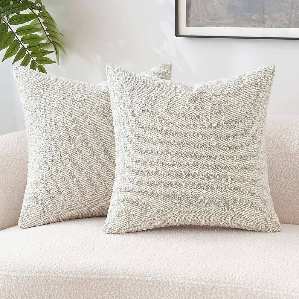 MIULEE Set of 2 Decorative Throw Pillow Covers 20 x 20 Inch Ivory White Pillowcases Textured Bouc... | Amazon (US)