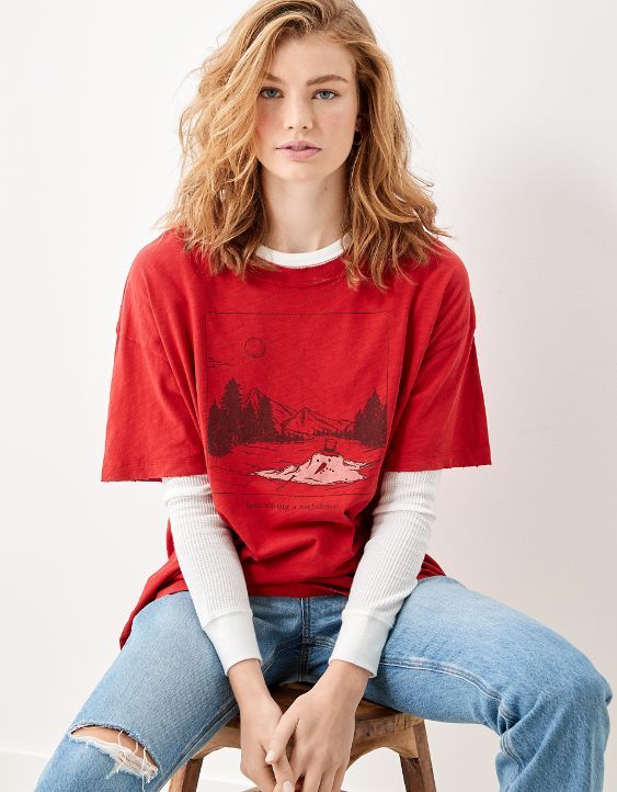 AE Oversized Winter Scene Graphic T-Shirt | American Eagle Outfitters (US & CA)