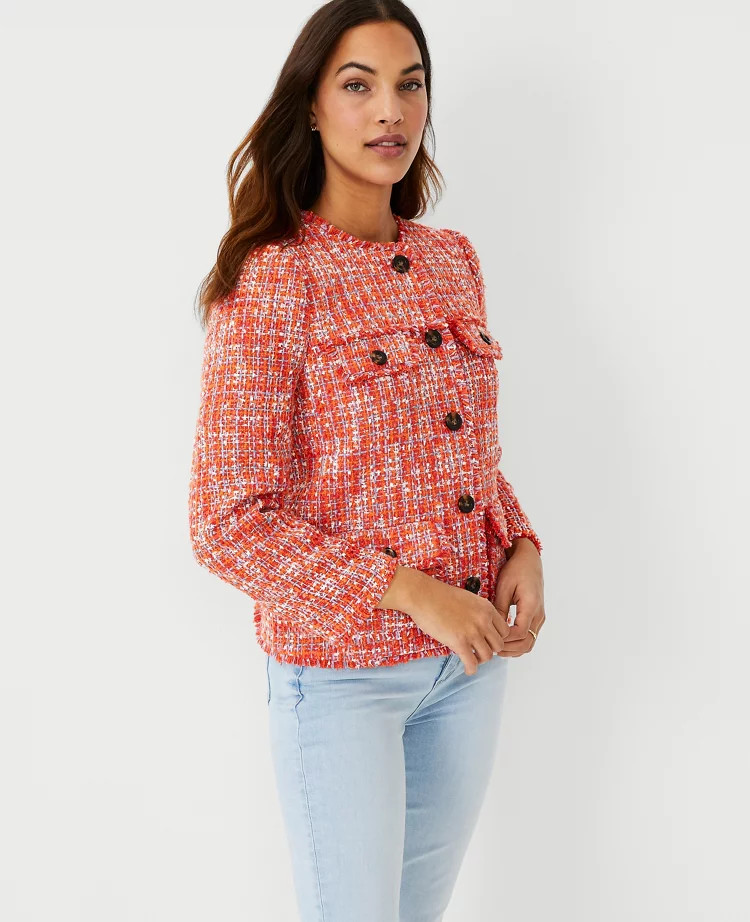 Fringe Tweed 3/4 Sleeve Jacket | Ann Taylor (US)