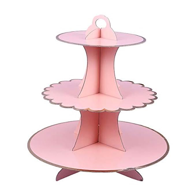Amosfun Three Layer Cake Stand Fruit Dessert Display Stand for Party Store Festival (Pink) | Amazon (US)