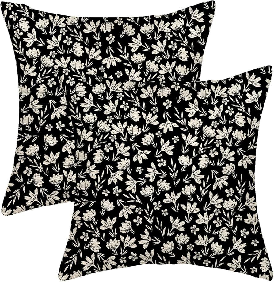 Amazon.com: AGAYNA Vintage Flower Pillow Covers 16x16 Rustic Black Cream Floral Decor Throw Pillo... | Amazon (US)