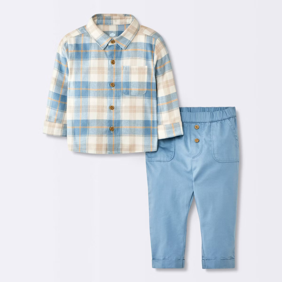 Baby Boys' Flannel Button-Down Top & Pants Set - Cloud Island™ Blue 6-9M | Target