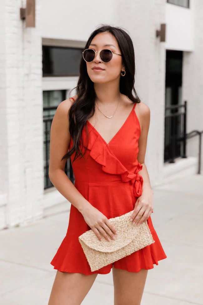 Incredible Timing Red Ruffle Wrap Romper | The Pink Lily Boutique