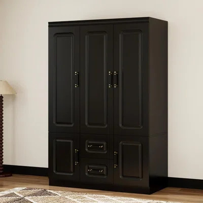Wooden Armoire Wardrobe Closet:Modern Armoire Wardrobe Closet with 3 Doors, 2 Drawers and Hanging Rods for Tall Cabinet, Large Capacity Clothes Storag | Wayfair North America