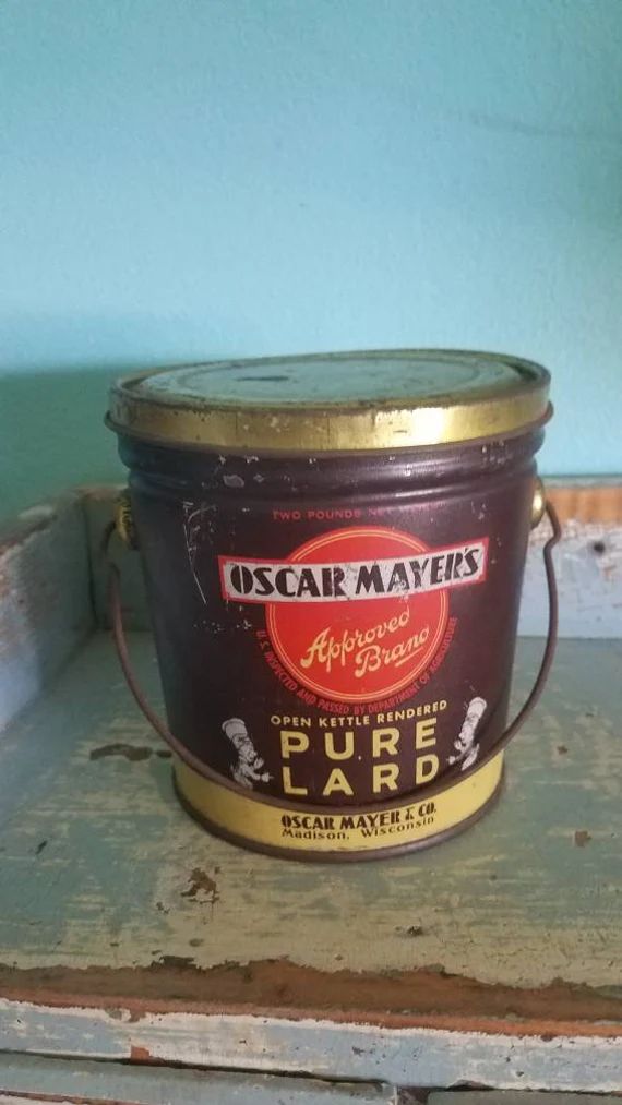Vintage Oscar Mayers pure lard pail metal bucket farmhouse kitchen | Etsy (US)