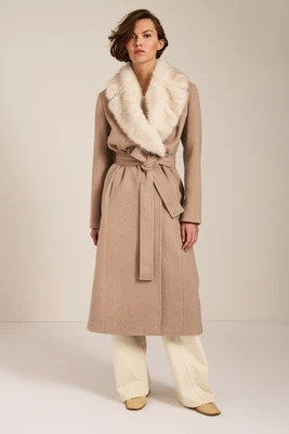 Genevieve Faux Fur Collar Belted Coat | Bernardo Fashions
