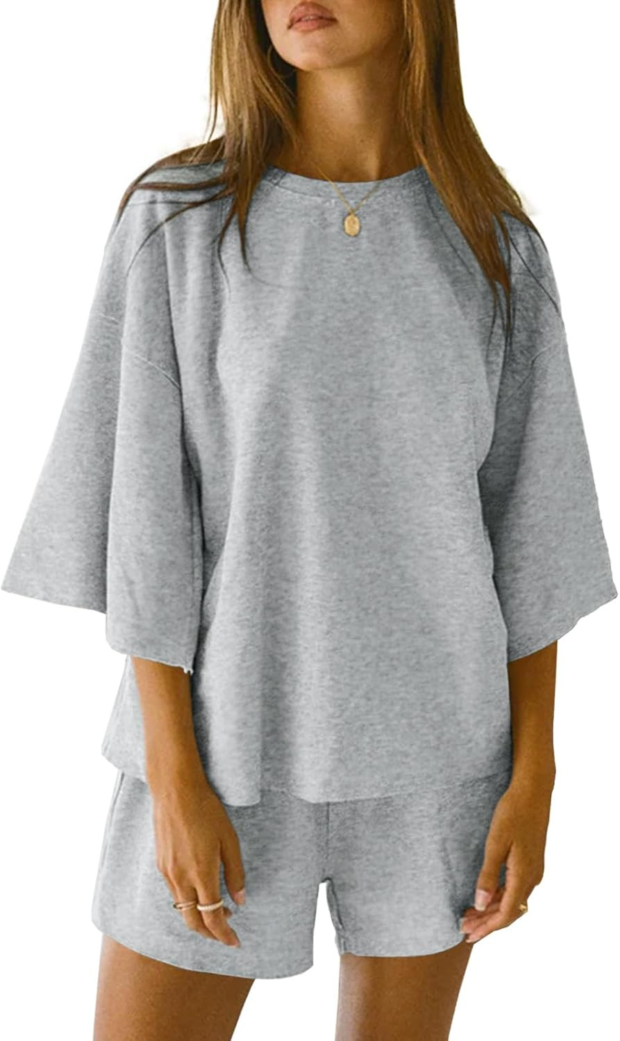 Tankaneo Womens 2 Piece Pajama Sets Oversized Tops Loose Shorts Lounge Sets | Amazon (US)