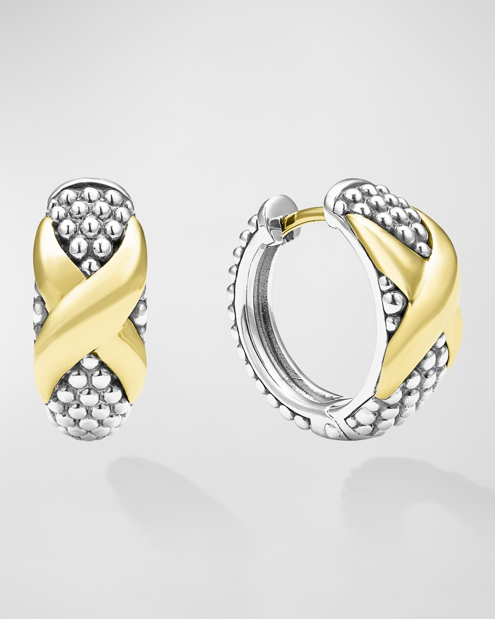 Embrace Two-Tone 18k X Huggie Hoop Earrings | Neiman Marcus