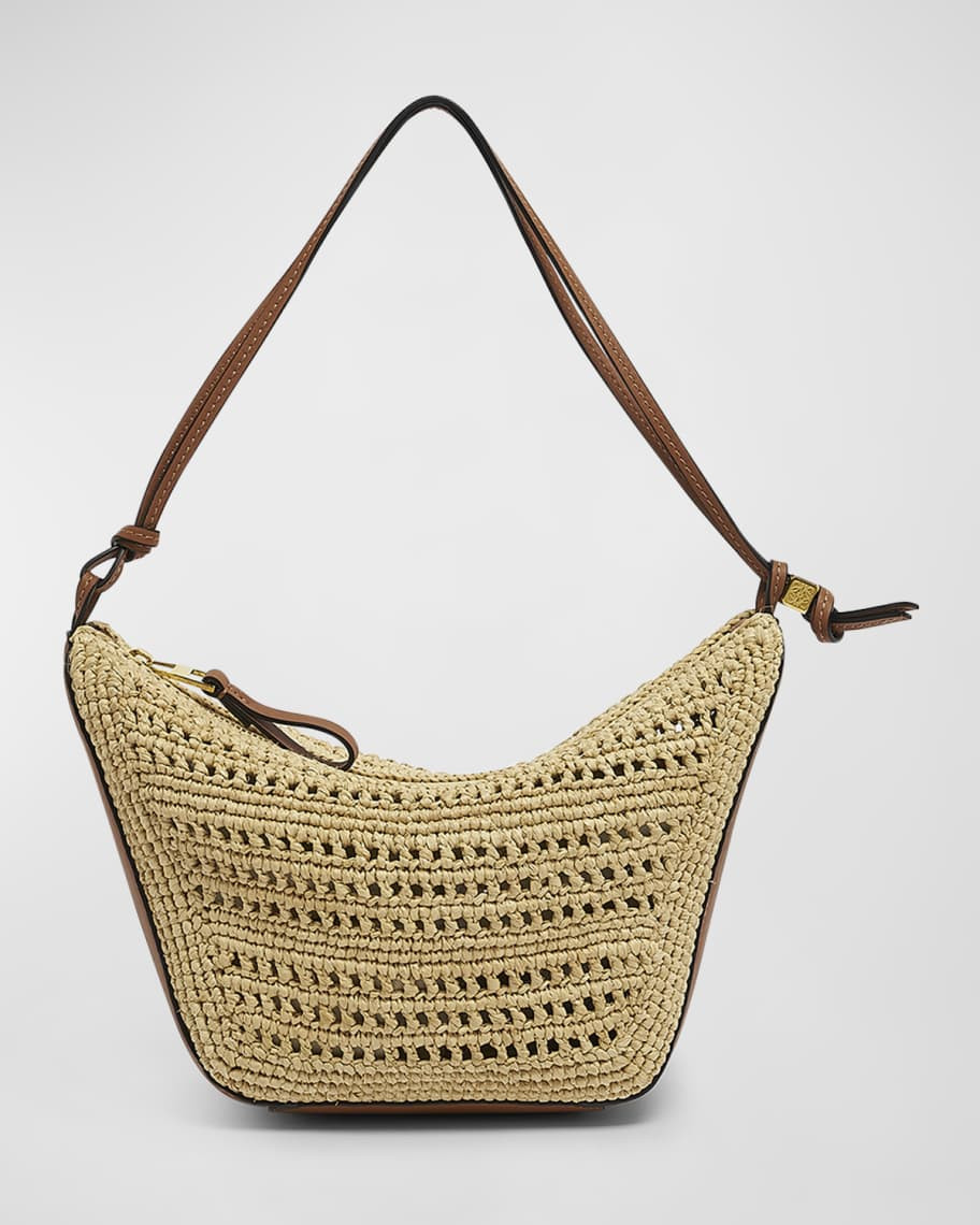 Loewe x Paula's Ibiza Hammock Mini Hobo Bag in Raffia with Leather Strap | Neiman Marcus