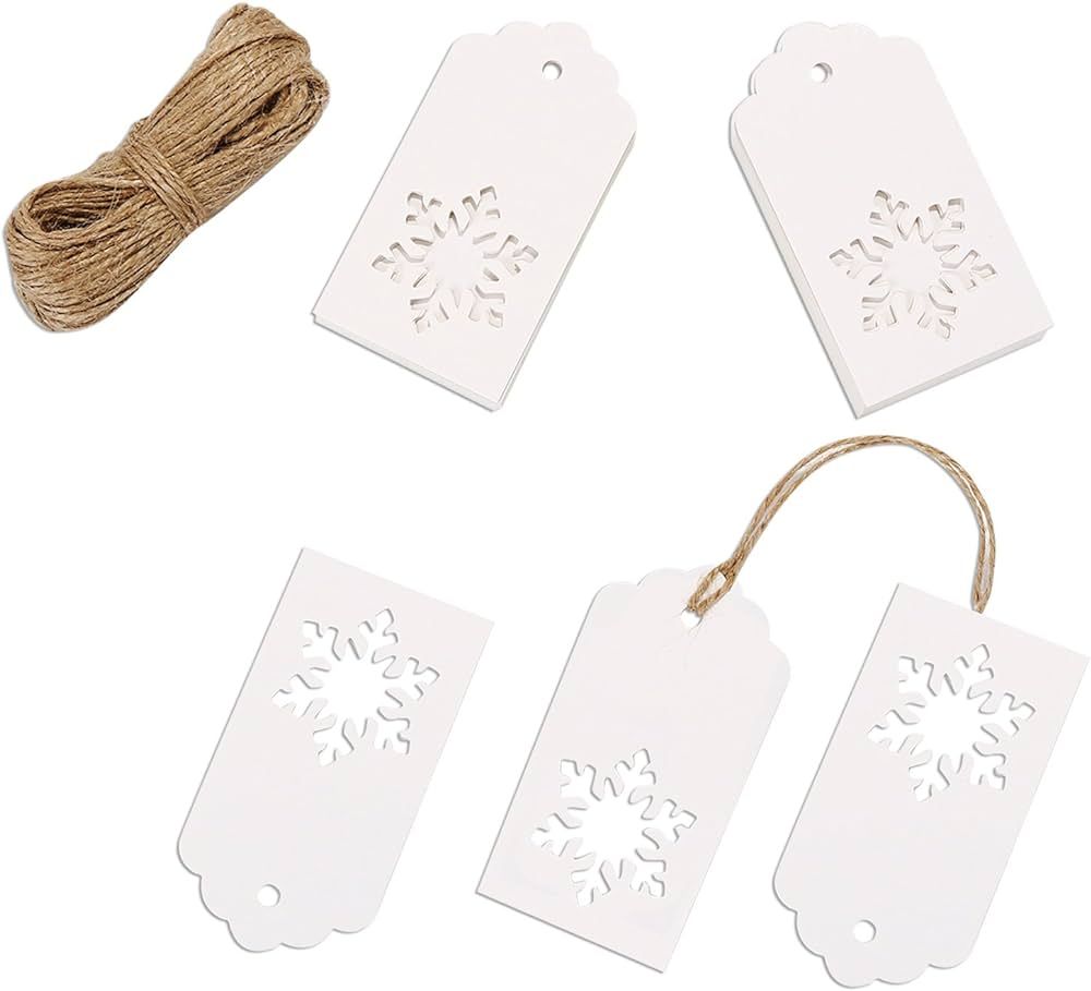 Whaline 100Pcs Snowflakes Paper Tags Christmas Kraft Gift Tags Hang Labels with 30 Meters Twine f... | Amazon (US)