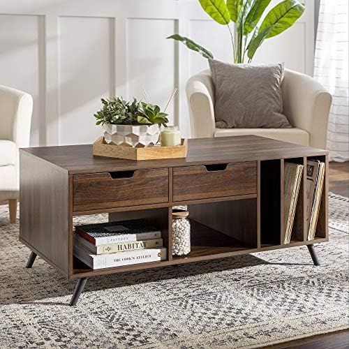 Walker Edison Modern Olivia 2 Drawer Wood Rectangle Coffee Table Storage Drawer Living Room Ottom... | Amazon (US)