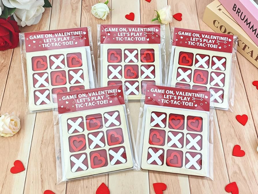Valentines Gifts Exchange Cards for Classroom Kids 12 Pack, Valentine Wooden Tic Tac Toe Toys Gam... | Amazon (US)