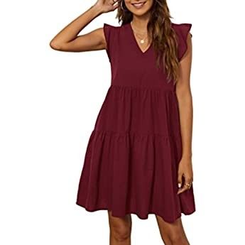 Kate Kasin Women's Summer Mini Dress Casual Sleeveless Ruffled Sleeve V Neck LooseSwing Amazon Dress | Amazon (US)