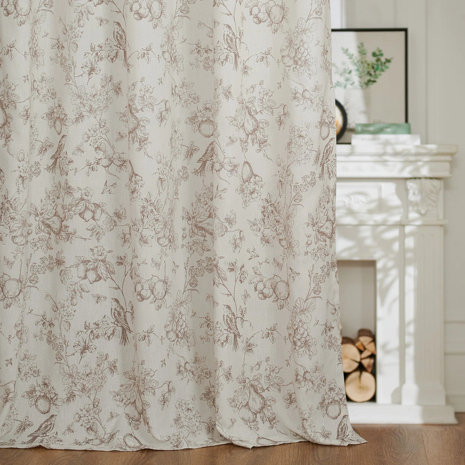 Lark Manor™ Linen Blend Farmhouse Floral Curtains Semi Sheer French Country Curtain Panels & Re... | Wayfair North America