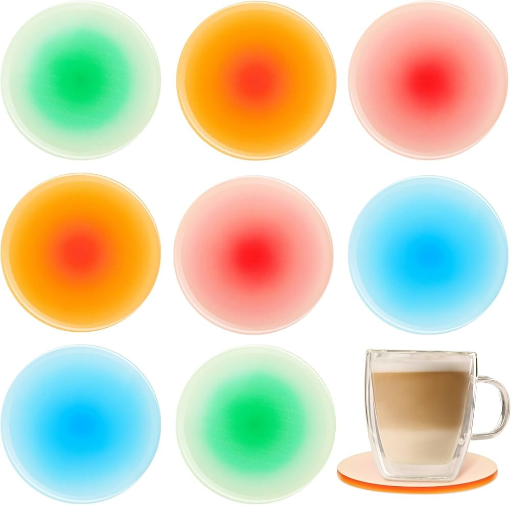 8 Pieces Colorful Acrylic Coaster 3.9 Inches Cute Coasters Round Heat Resistant Holder Anti Slip ... | Amazon (US)