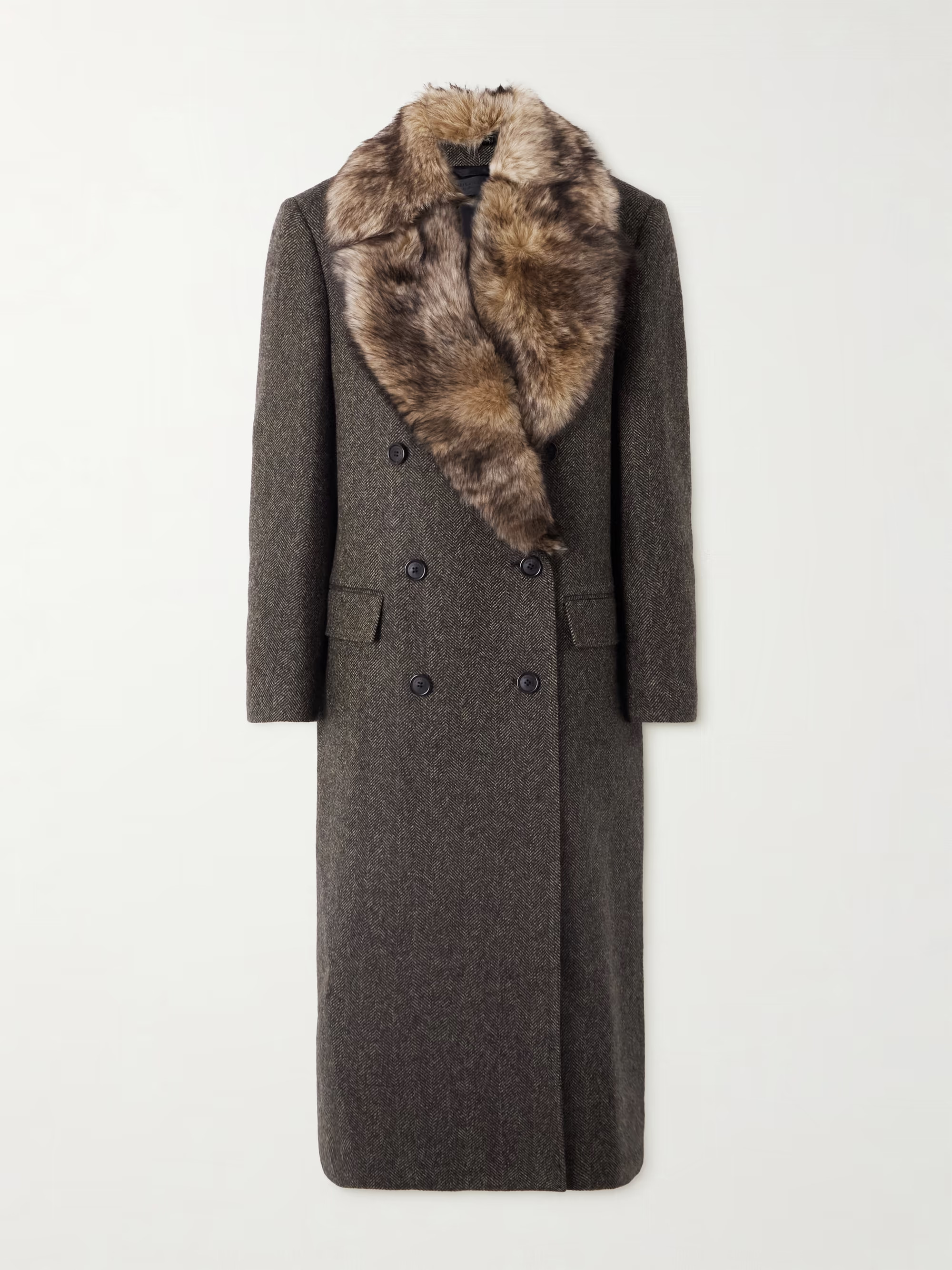 Edina double-breasted shearling-trimmed herringbone wool coat | NET-A-PORTER (US)