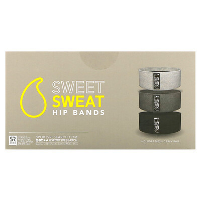Sports Research, Sweet Sweat®, Hip Bands, Gray, 3 Bands | iHerb
