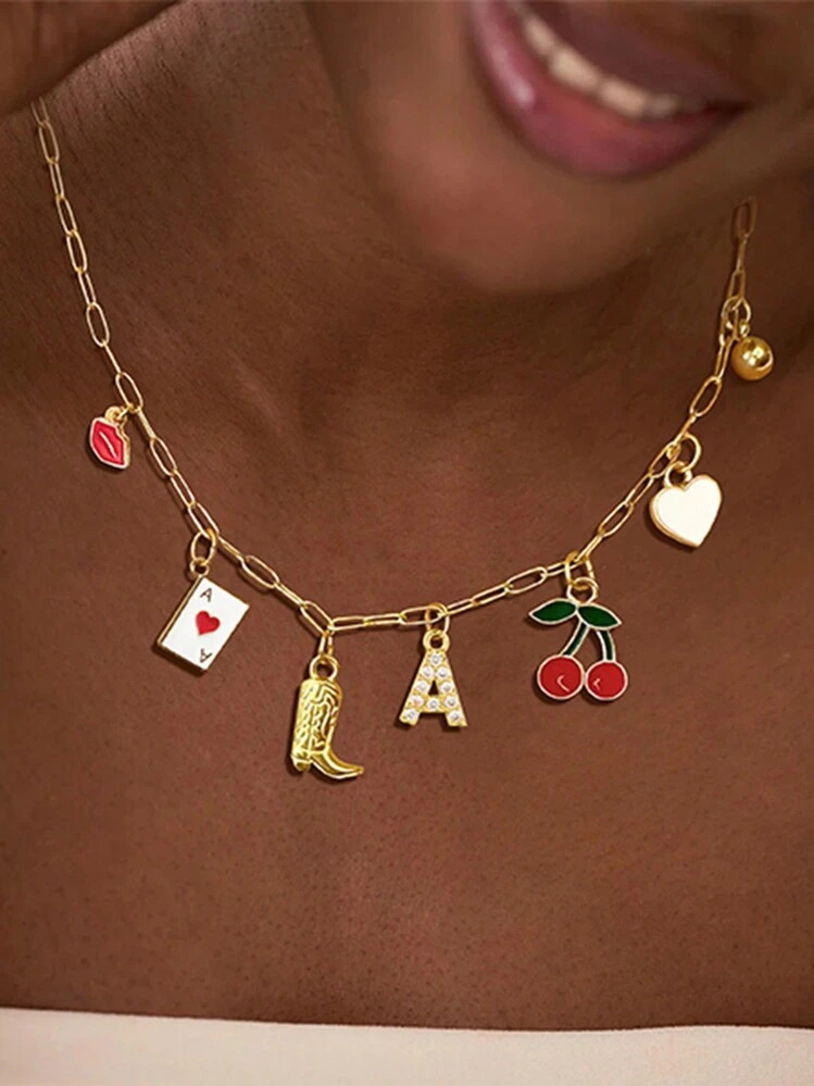 suteyi Initial Charm Necklace For Women Beach Letter Necklace Gold Charms Pendant Western Cowgirl... | SHEIN