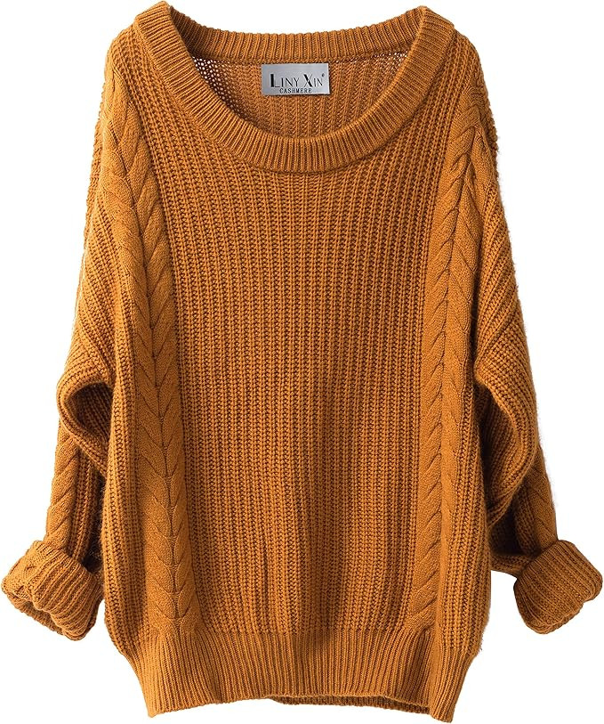 Liny Xin Women's Cashmere Oversized Loose Knitted Crew Neck Long Sleeve Winter Warm Wool Pullover... | Amazon (US)