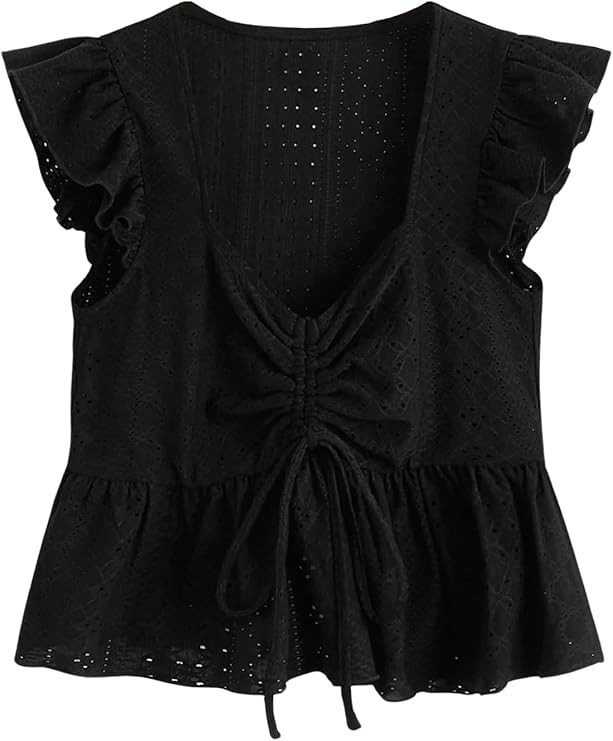 SweatyRocks Women's Ruffle Hem Cap Sleeve Shirts Sweetheart Neck Peplum Blouse Top | Amazon (US)