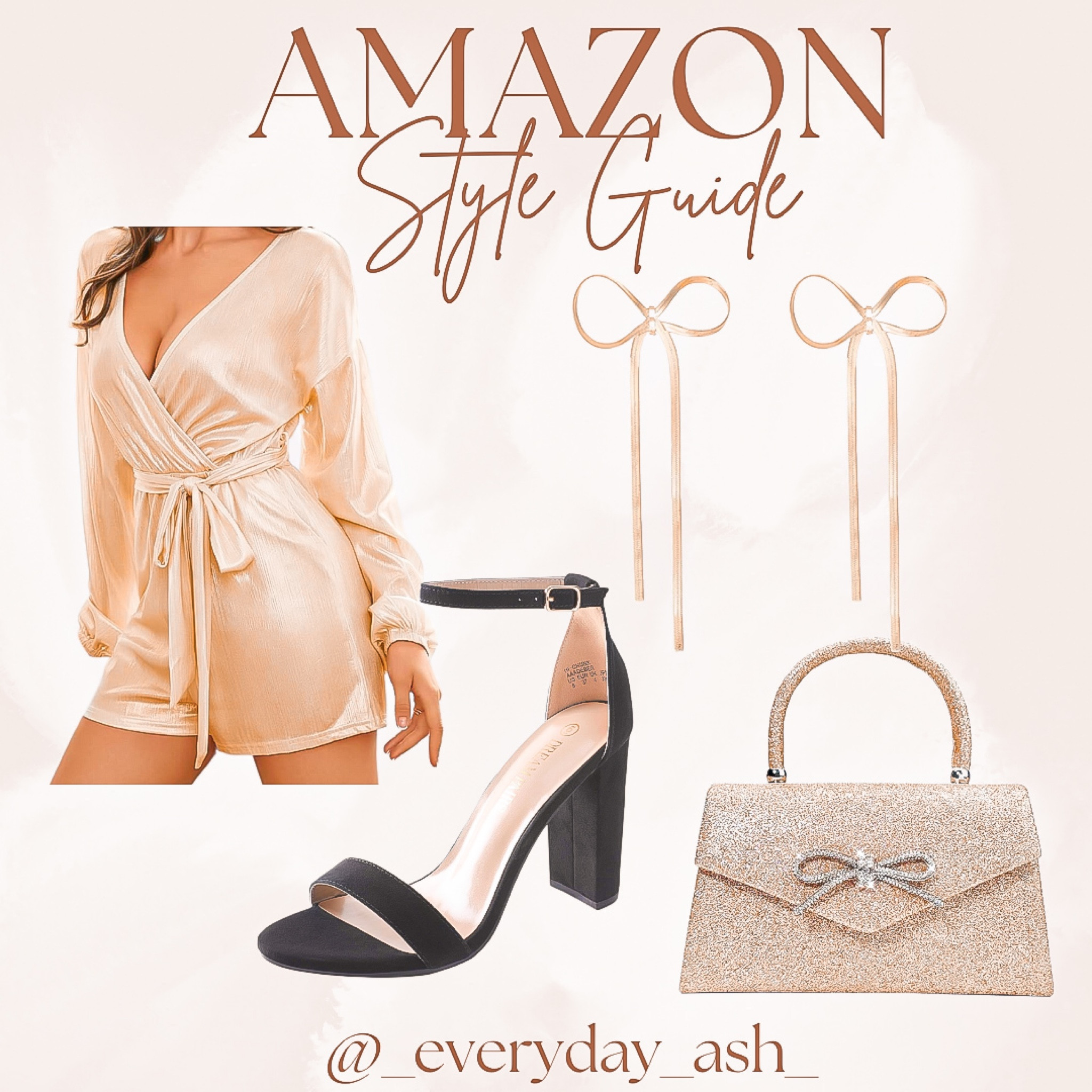 Glowing in Gold ✨

The perfect look for Vegas nights✨
I put together a few vacation looks for a follower - feel free to contact me for any outfit styling 🖤

Follow for more Inspo🤍

Amazon fashion, amazon outfit , style guide, gold romper, black heels , gold earrings, bow earrings , Amazon jewelry, gold purse 

#LTKHoliday #LTKstyletip #LTKGiftGuide