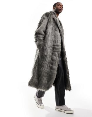 ASOS DESIGN oversized long faux fur coat in gray | ASOS | ASOS (Global)