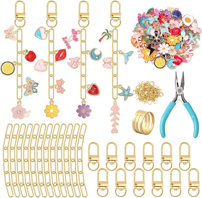 AUGSUN 189Pcs Keychain Making Kit, Charm Jewelry Chain Making Crafts Including 60 Charms 12 Keych... | Amazon (US)
