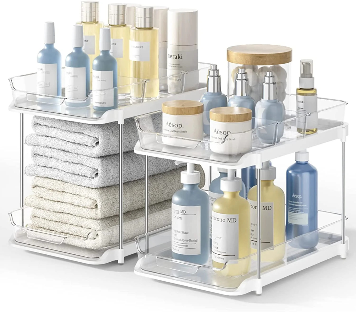 Delamu 2 Pack/set Under Sink Organizers and Storage, 2 -Tier Sliding Bathroom organizer, Multi-Us... | Walmart (US)